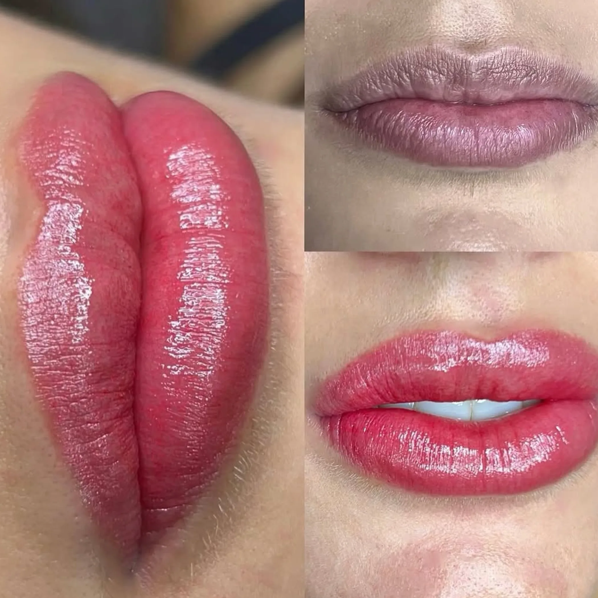 close-up of lips healing lip blush tattoo